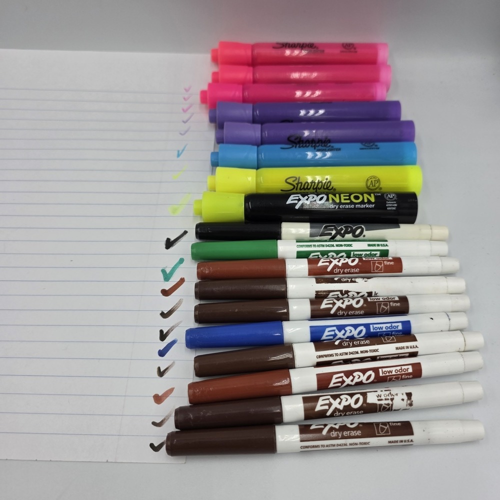 18~ Mixed ~ 8 Large Sharpie Highlighters & 10‎  Expo Markers Variety Teacher Set